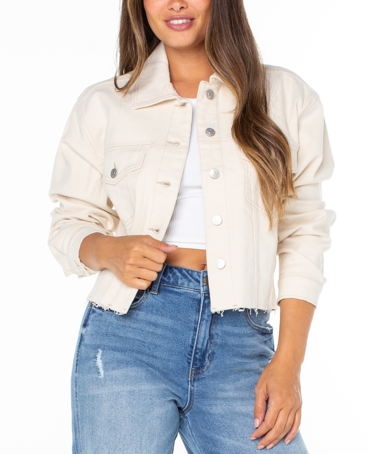 Celebrity Pink Juniors' Frayed-hem Cropped Denim Jacket
