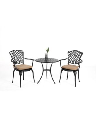 Streamdale 3-Piece Patio Bistro Set Cast Aluminum Table, 2 Chairs, Umbrella Hole, Cushions (Black)