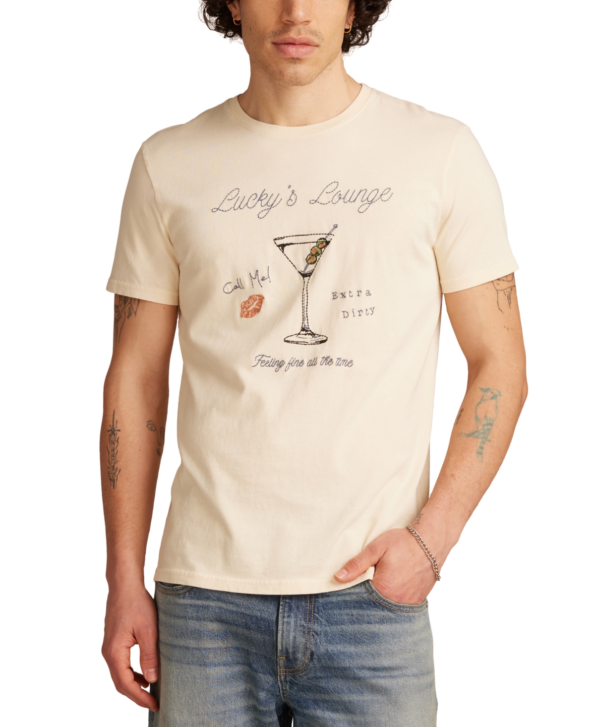 Men's Lucky Cocktail Short Sleeve Crewneck Graphic T-Shirt - Turtledove
