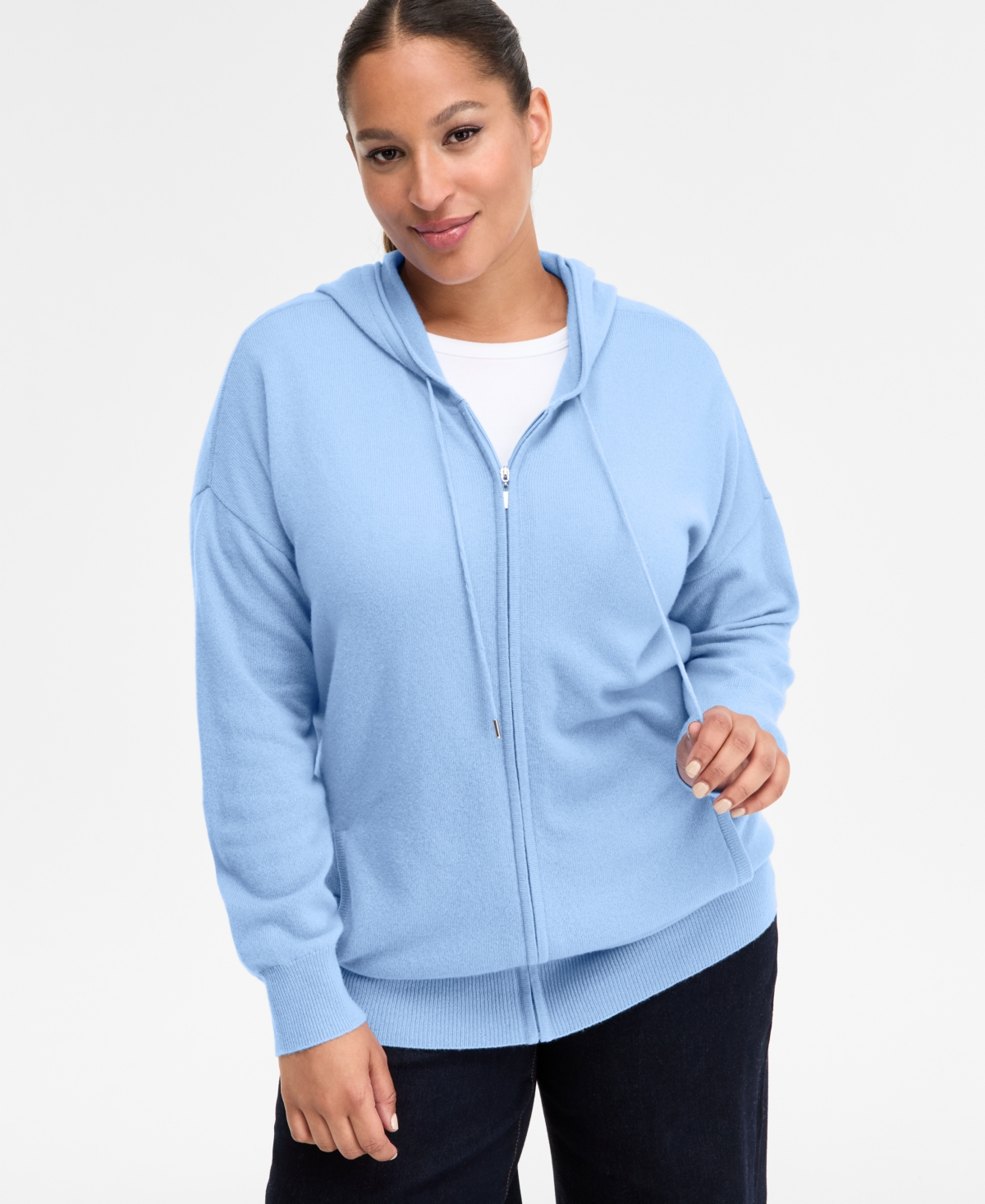 Charter Club Plus Size 100% Cashmere Zip-up Hoodie, Macy's Exclusive In Blue