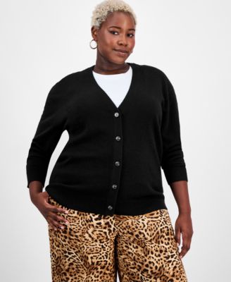 Charter Club - Plus Size 100% Cashmere Button-Front Cardigan