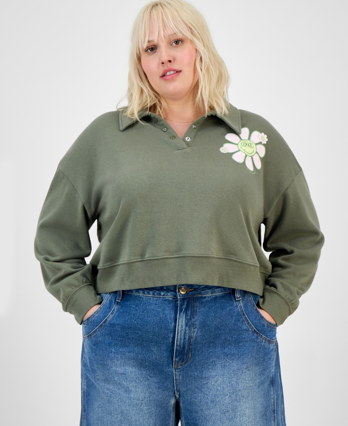 Trendy Plus Collared Sweatshirt - Pink