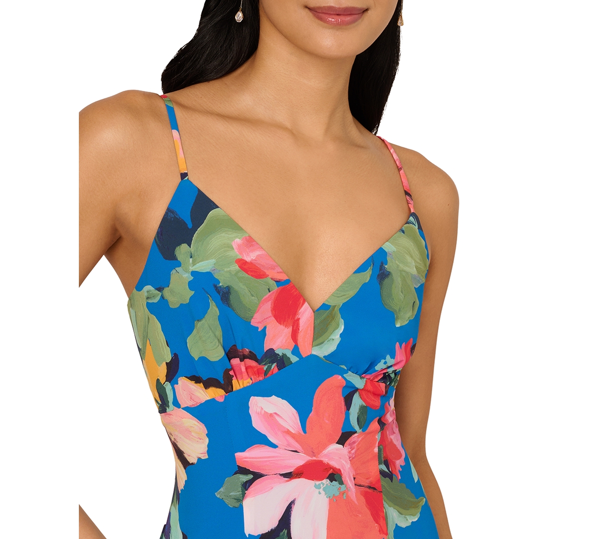 ADRIANNA PAPELL WOMEN'S FLORAL HANDKERCHIEF-HEM MIDI DRESS 