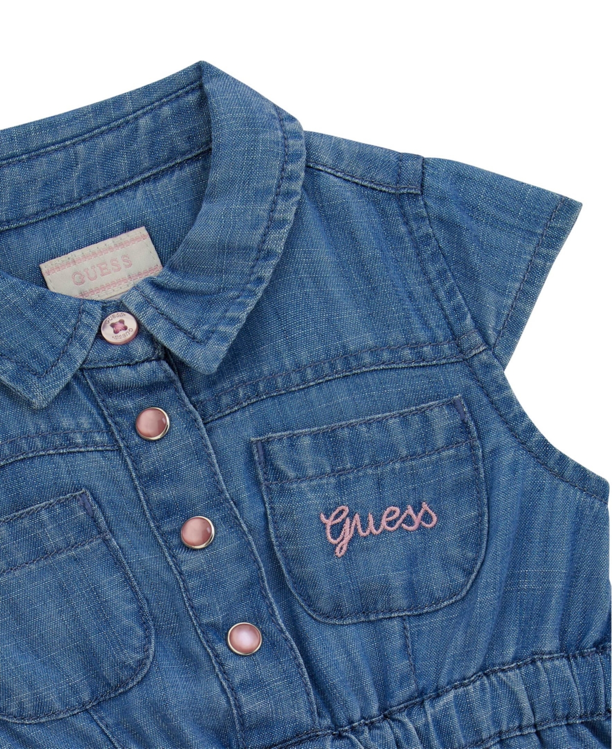 Guess Baby Girls 2-piece Cap Sleeve Slub Denim Tiered Dress And Matching Bloomer Set