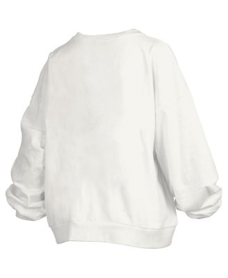 Pressbox Women's White UConn Huskies 2025 NCAA Women's Basketball National Champions Trilogy Basketball Janice Oversized Fleece Pullover Sweatshirt