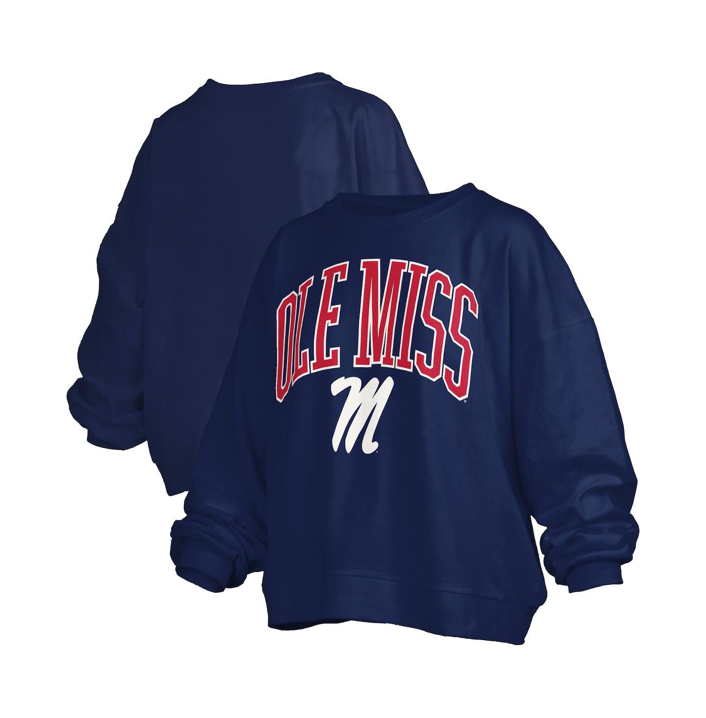 Женская толстовка Pressbox Navy Ole Miss Rebels Janise Arch Over Logo Waist Length Oversized Pullover — фото 1