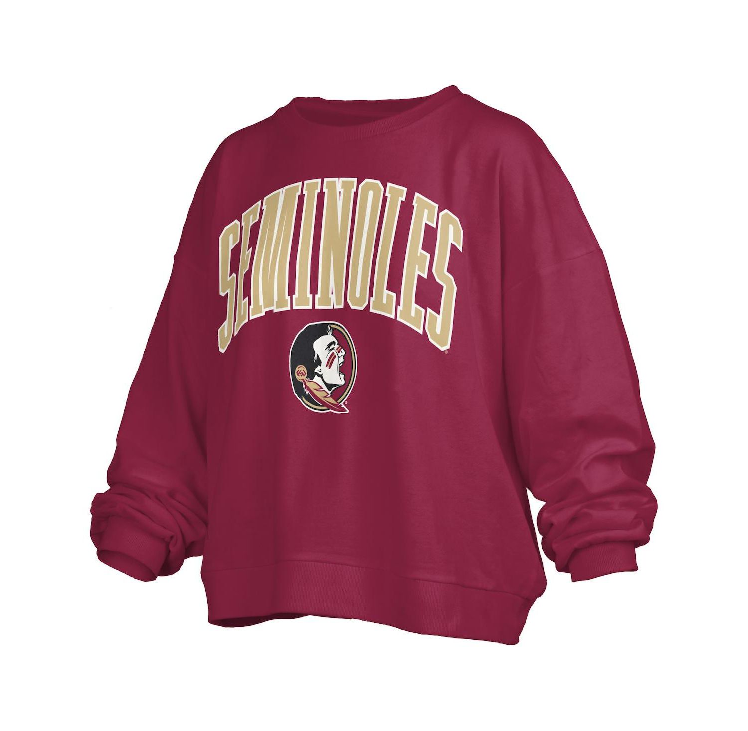 Women's Garnet Florida State Seminoles Janise Arch Over Logo Waist Length Oversized Pullover Sweatshirt