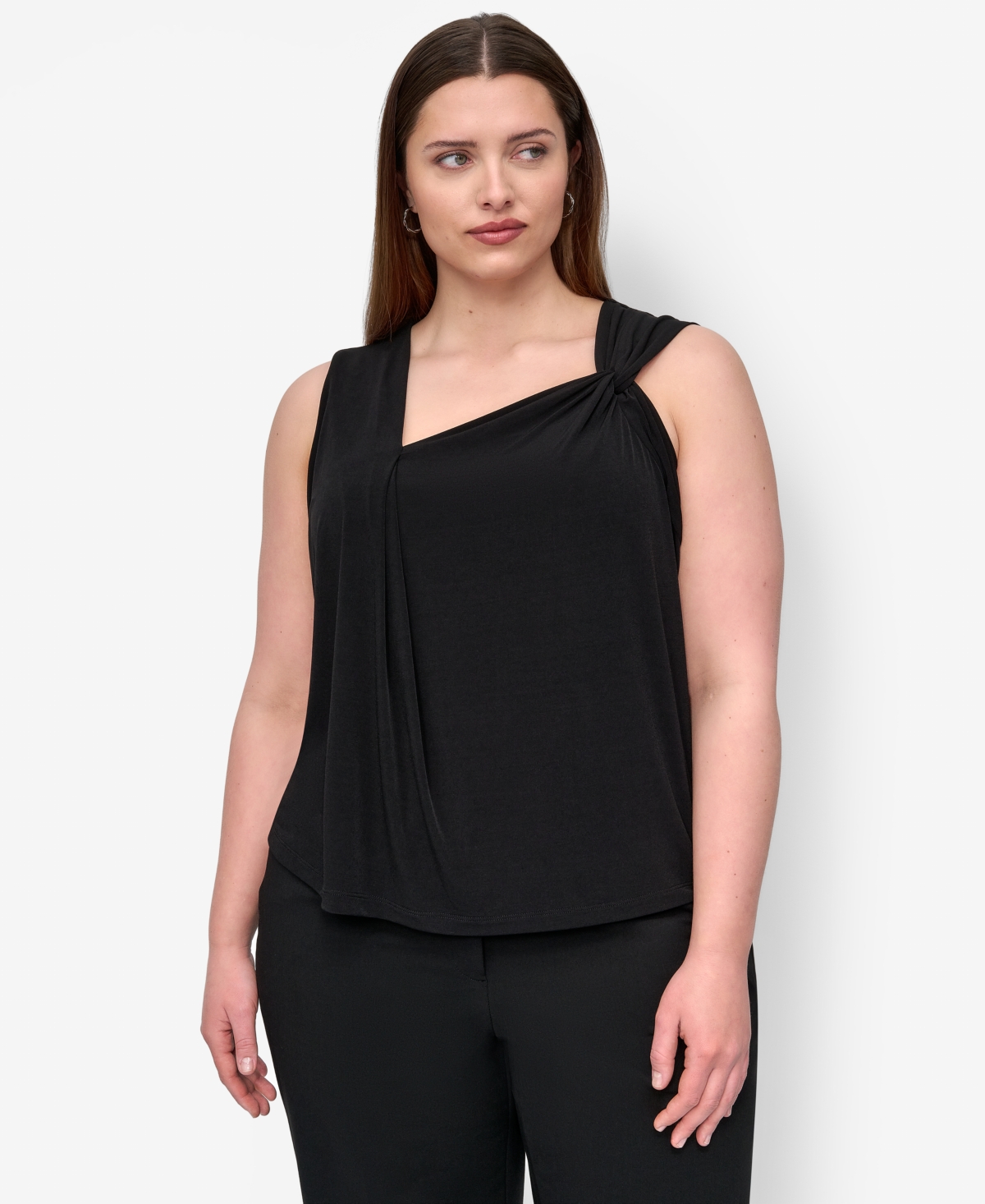 Plus Size Asymmetric Sleeveless Knit Top - Black