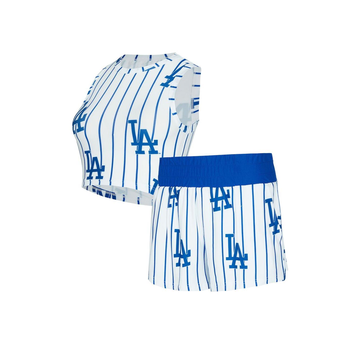 Women's 2-Piece White Los Angeles Dodgers Pinstripe Record Tank Top and Short Set
