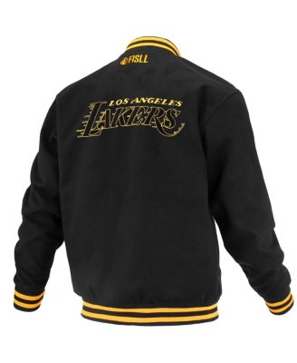 Мужская и женская черная университетская куртка FISLL с логотипом Los Angeles Lakers Man Shadow Collection на полной застежке