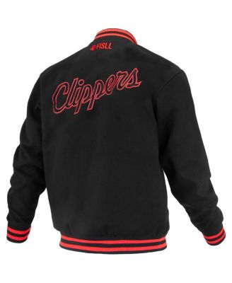 Мужская и женская черная университетская куртка FISLL с логотипом LA Clippers Man Shadow Collection на полной застежке