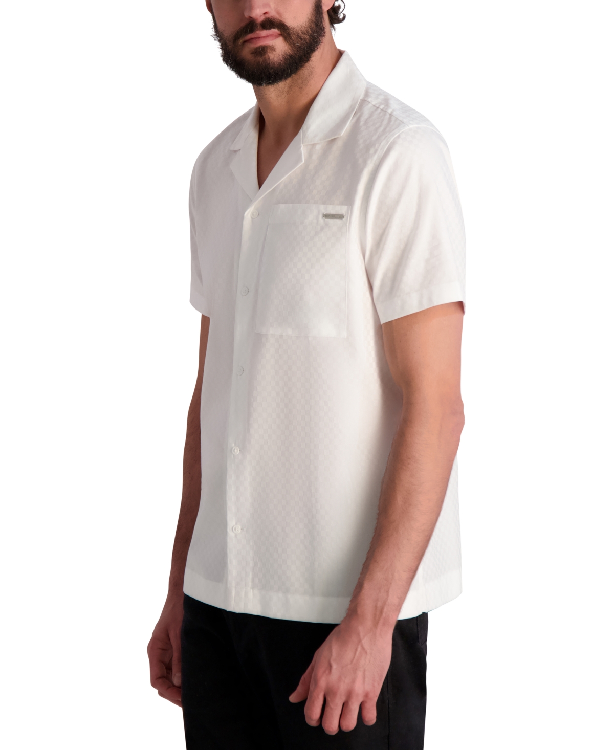 Karl Lagerfeld Men's Textured Tonal Checkered Shirt In White