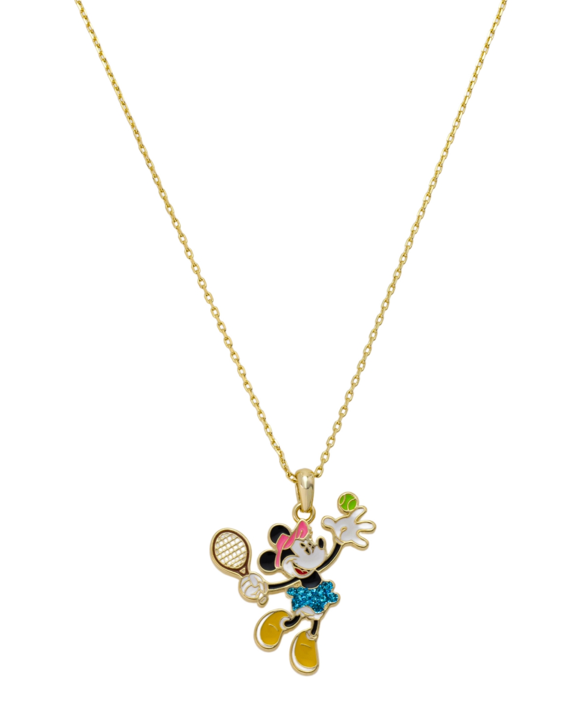 Crystal Minnie Mouse Playing Tennis Pendant Necklace - Gold