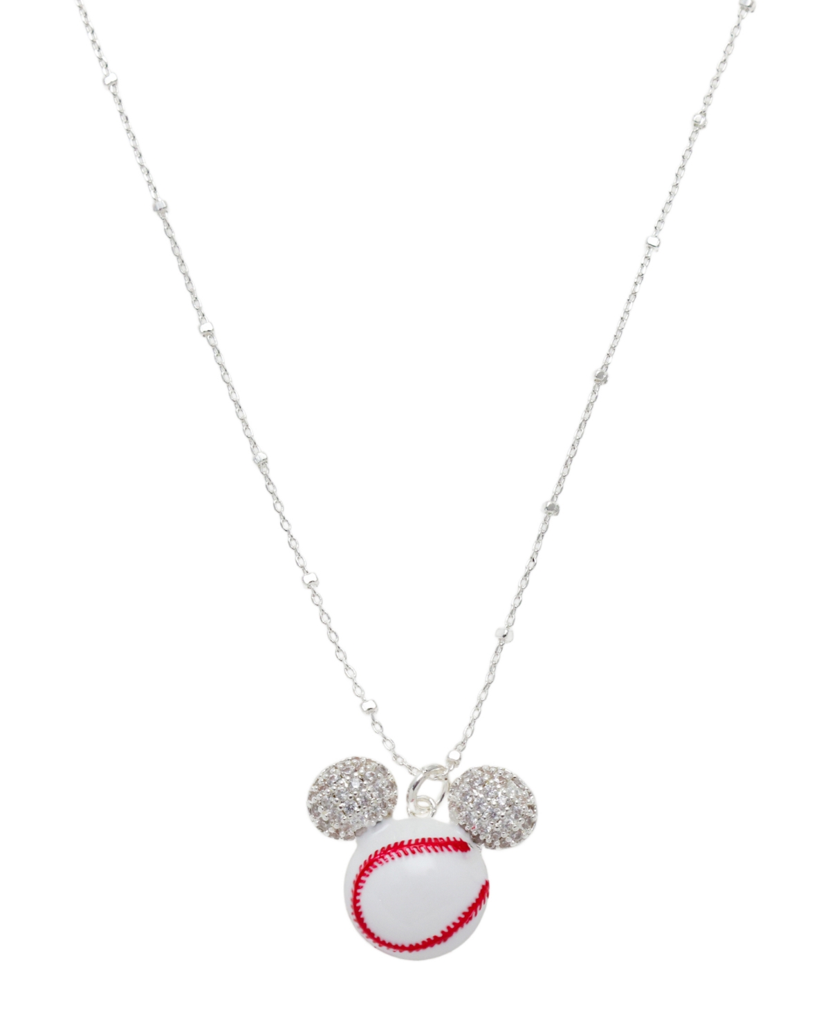 Mickey Mouse Cubic Zirconia Baseball Pendant Necklace - Silver