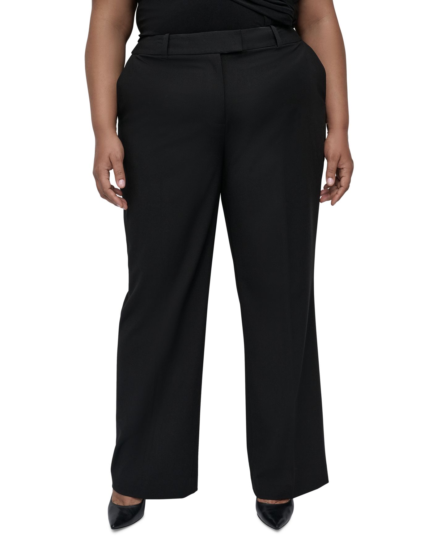 Женские брюки DKNY Plus Size Wide-Leg, цвет: Чёрный — фото 3