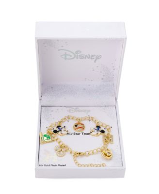 Браслет-цепочка с бейсбольным шармом в виде диснеевских Микки и Минни, украшенный кубическим цирконием и кристаллами