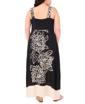 Plus Size Floral Square-Neck Smocked-Back Sleeveless Maxi Dress
