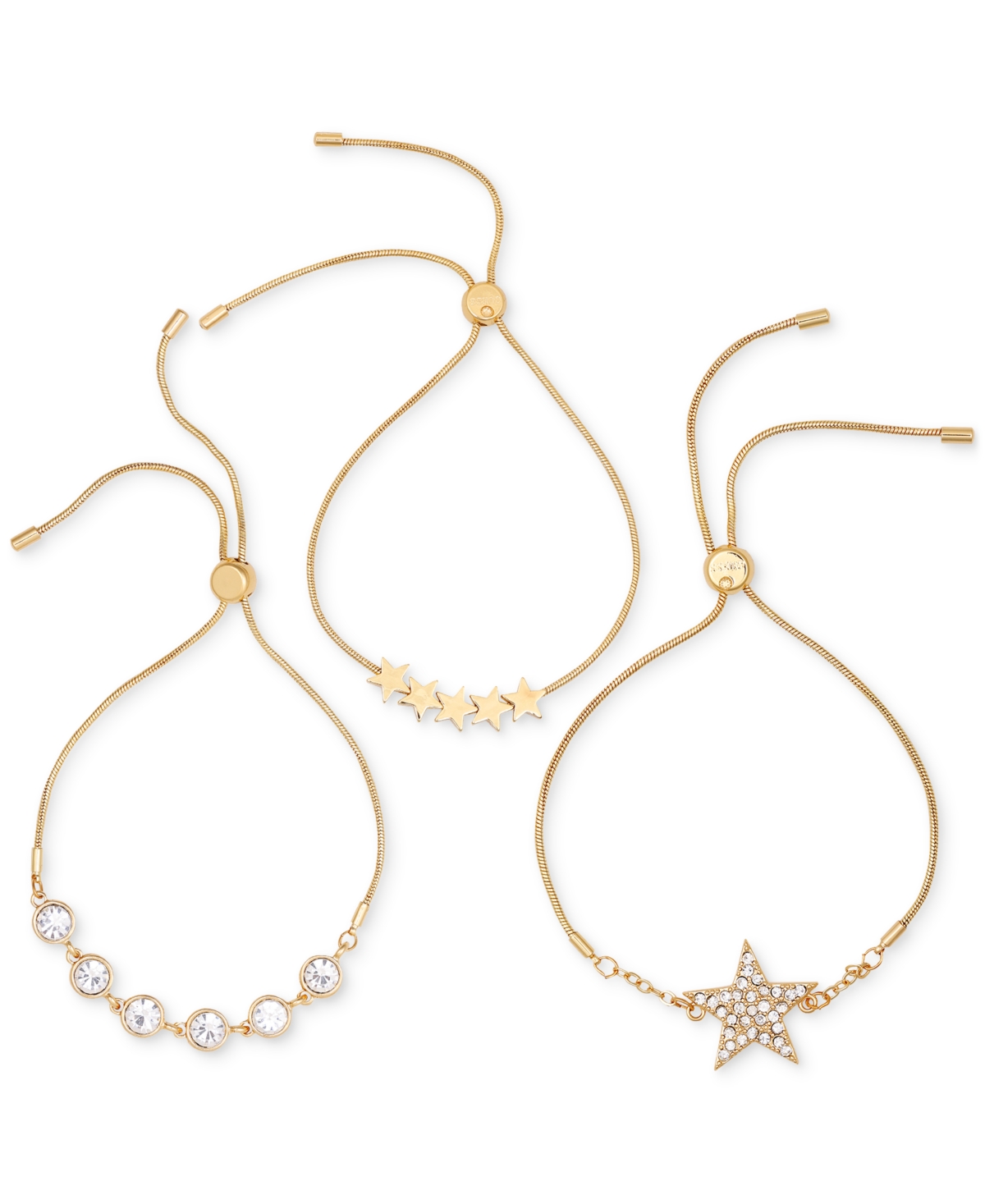 GUESS 3-PC. SET RHINESTONE BEZEL & STAR SLIDER BRACELETS 