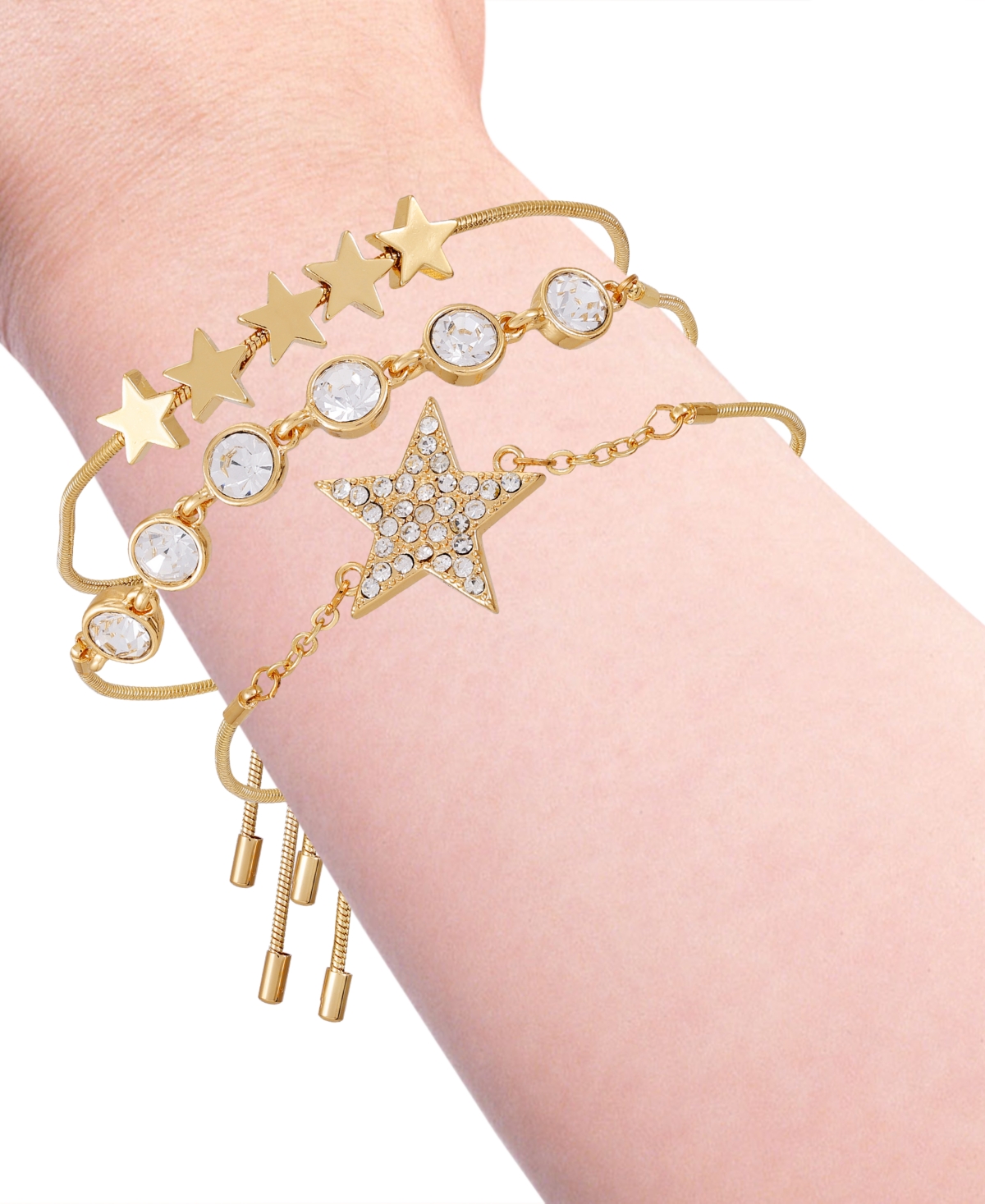 GUESS 3-PC. SET RHINESTONE BEZEL & STAR SLIDER BRACELETS 