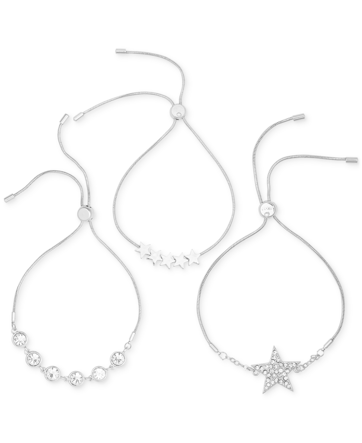 GUESS 3-PC. SET RHINESTONE BEZEL & STAR SLIDER BRACELETS 