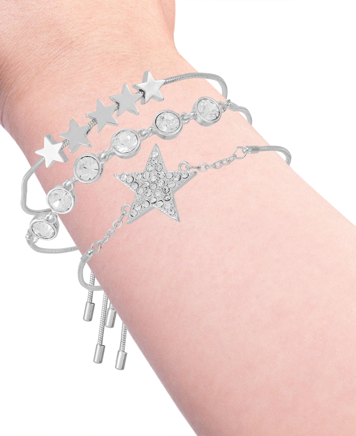 GUESS 3-PC. SET RHINESTONE BEZEL & STAR SLIDER BRACELETS 
