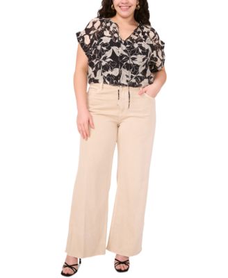 Plus Size Printed Peasant Blouse 