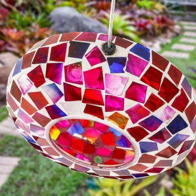 Outdoor Garden Patio Round Glass with Mosaic Design Hanging Fly-Through Bird Feeder - 6"
