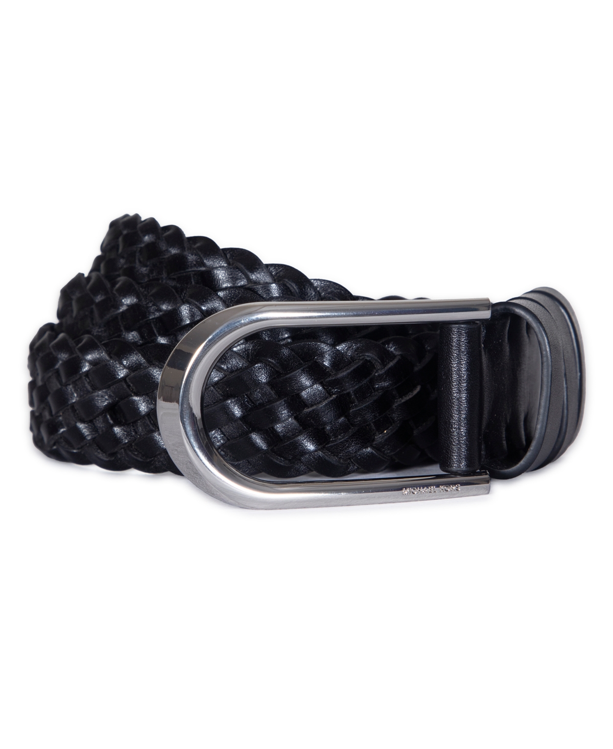 32mm Braided Leather Belt - Black Silv