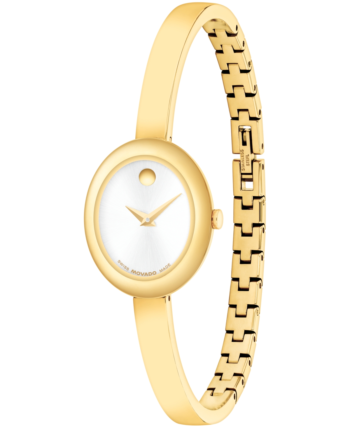 Movado Women's Museum Oval Bangle Swiss Quartz Yellow Pvd Watch, 22 X 26mm