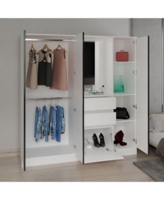 Deseret Armoire, 4 Doors, 2 Drawers, 4 Shelves, 1 Mirror, White