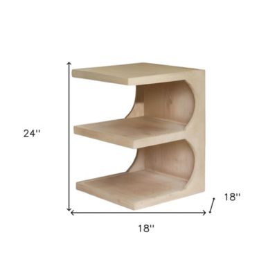 24-Inch Solid Wood Accent Table – Natural Finish with Open Shelf Storage