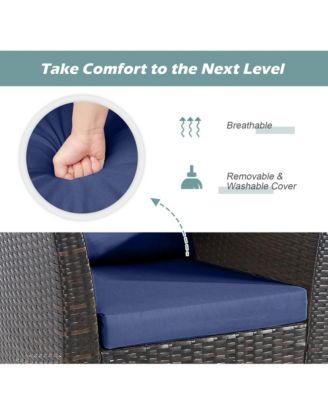 3PCS Patio Furniture Set Conversation Bistro Set w/ Acacia Wood & Cushions Navy