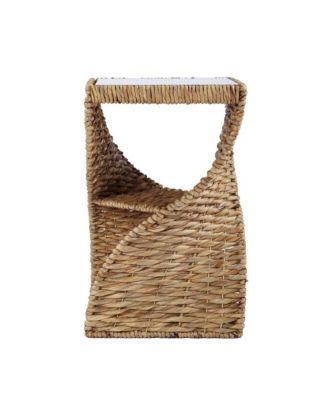 Square End Table with Rattan Swirl Design and Glass Top for Indoor Spaces