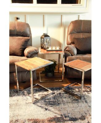 Set of Three Stylish Wood and Metal C Shaped Nesting End Tables