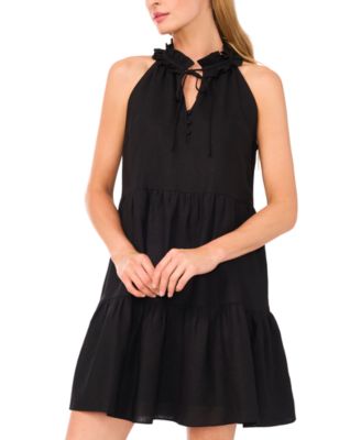 Women's Ruffle-Neck Sleeveless Tiered Sun Dress 