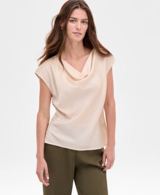 Tahari ASL - Women's Extended-Shoulder Draped-Neck Blouse