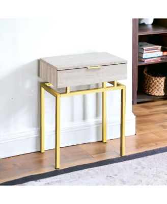 Wood and Metal End Table with Drawer – Industrial Style Accent Table for Living Room or Bedroom