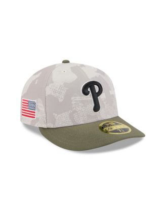 Мужская светло-бежевая/оливковая шляпа New Era Philadelphia Phillies 2025, посвященная Дню Вооруженных сил, с низким профилем, 59-дюймовая приталенная шляпа