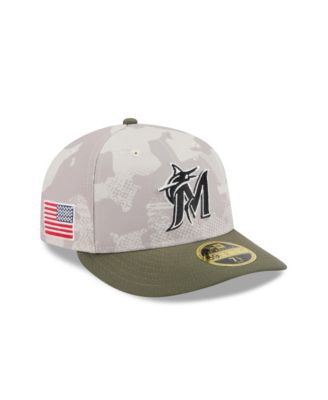 Мужская шляпа New Era светло-бежевого/оливкового цвета Miami Marlins 2025, посвященная Дню Вооруженных сил, с низким профилем, 59-дюймовая приталенная шляпа