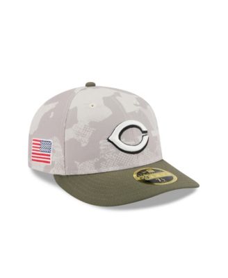 Мужская шляпа New Era светло-бежевого/оливкового цвета Cincinnati Reds 2025, посвященная Дню Вооруженных сил, с низким профилем, 59-дюймовая приталенная шляпа