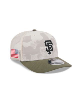 Мужская светло-бежевая/оливковая шляпа San Francisco Giants 2025 года выпуска, посвященная Дню Вооруженных сил, на 9-е семидесятилетие.