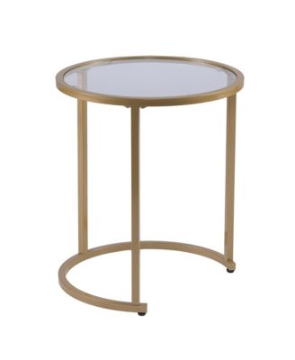 Set of Two Glass and Steel Round Nested Tables for Living Room or Bedroom