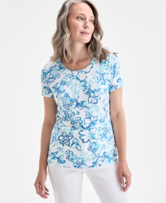 Style & Co - Women's Porcelain Floral Short-Sleeve Top