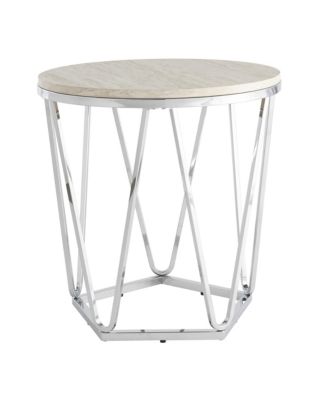 Industrial Wood and Iron Round End Table for Side or Accent Table
