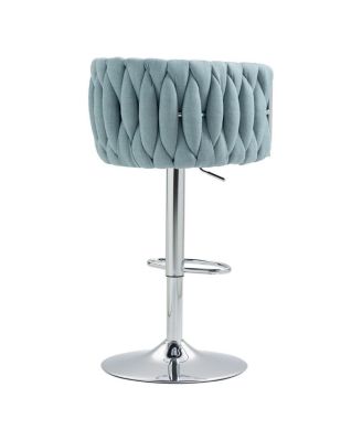 Set of 2 Adjustable Swivel Bar Stools with Woven Fabric Back, Footrest, Modern Counter Height Chairs for Kitchen or Bar-The Pop Home