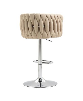 Set of 2 Adjustable Swivel Bar Stools with Woven Fabric Back, Footrest, Modern Counter Height Chairs for Kitchen or Bar-The Pop Home
