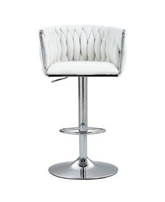 Set of 2 Adjustable Swivel Bar Stools with Woven Fabric Back, Footrest, Modern Counter Height Chairs for Kitchen or Bar-The Pop Home