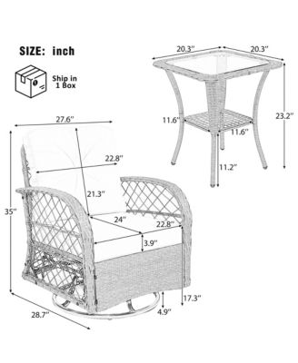 3-piece Outdoor Chair&Table Set Chat Set 2-person Rattan Seating Group