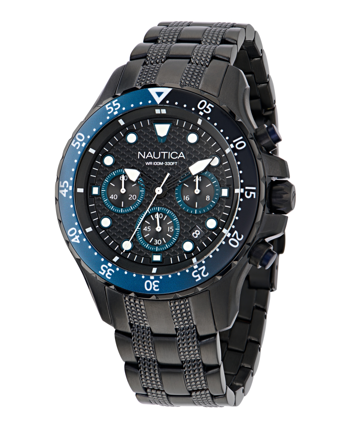 Men's Chronograph Black Stainless-Steel Watch, 44mm - Black
