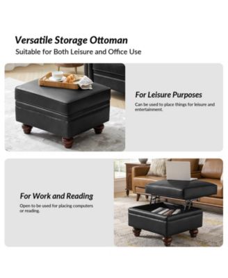 Sabina Transitional 27" Wide Ottoman with Solid Wood Legs
